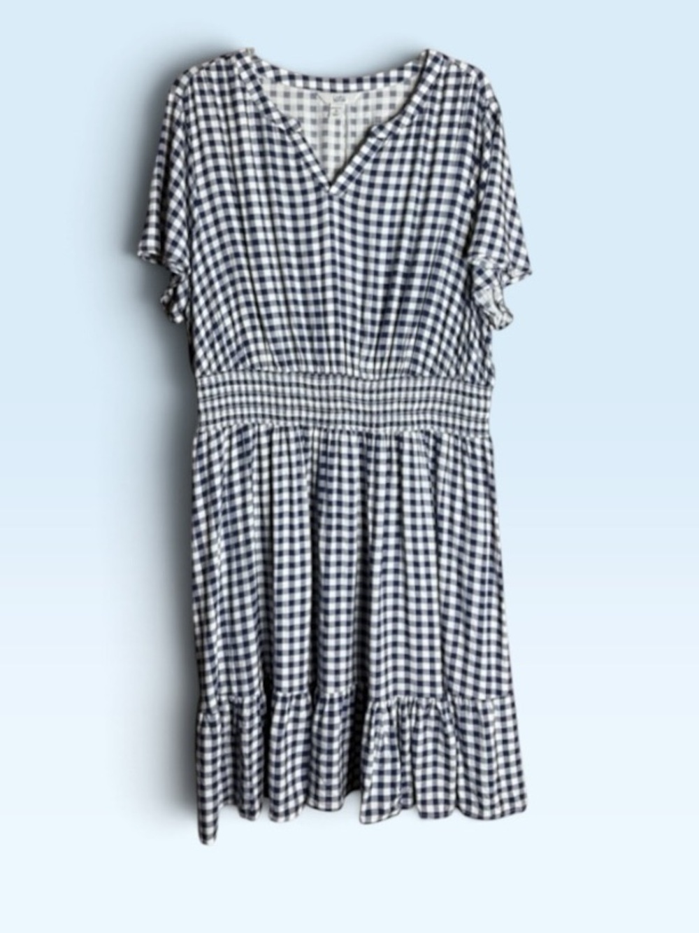 Croft & Barrow 1X Navy White Gingham Dress Ruffle Hem Plus Size
